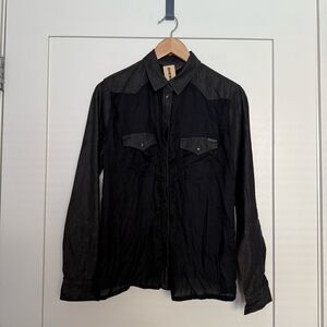 Diesel Industry Shirt Womens Size S Black Long Sleeve Snap Buttons Western